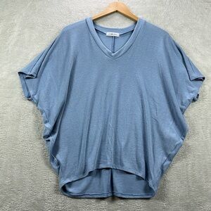 Charlotte Avery Knit Top Size S Blue Short Dolman Sleeves Relaxed Fit V Neck